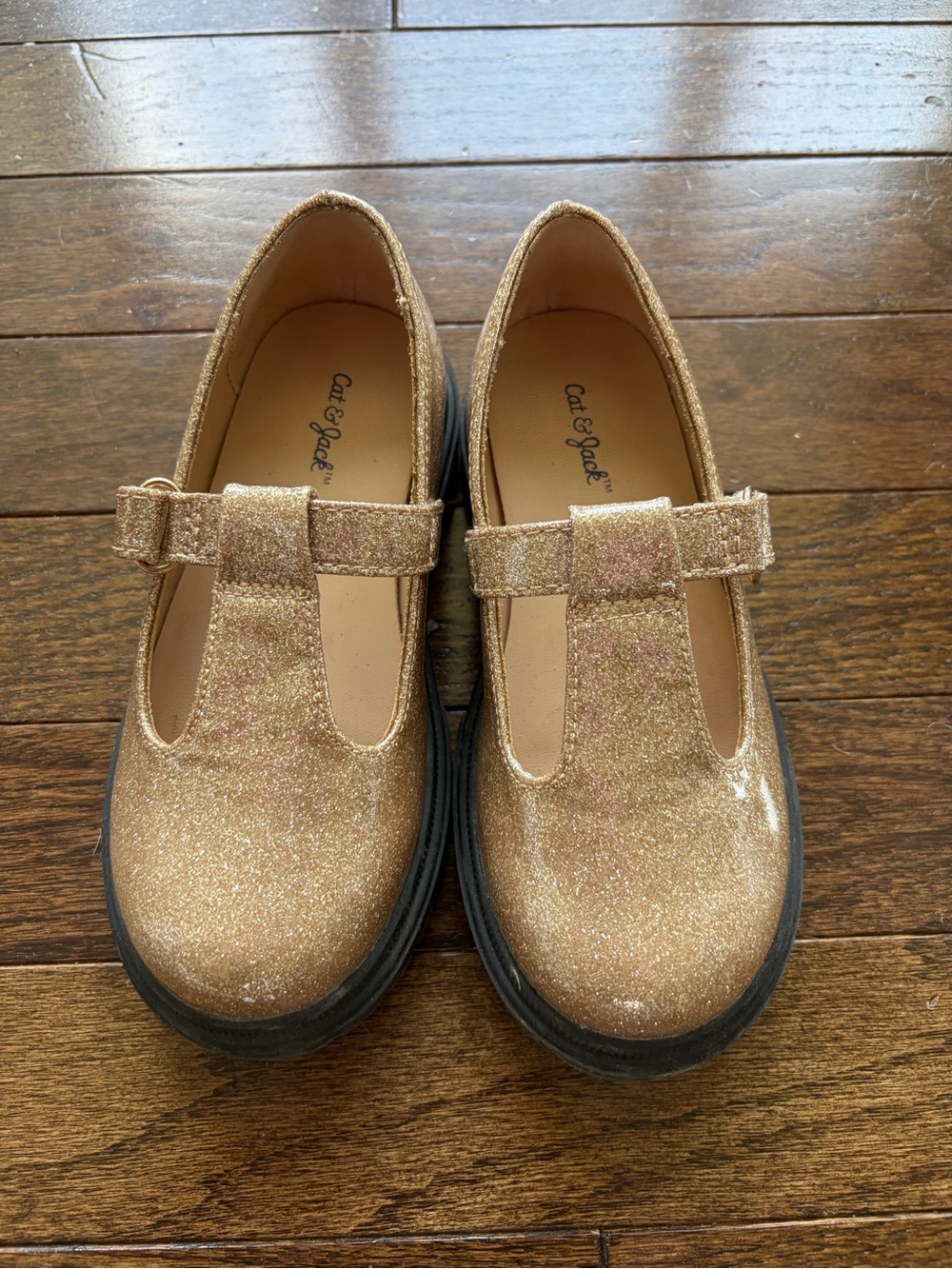 Cat & Jack Girls' Glitter T-Strap Mary Janes in Gold
